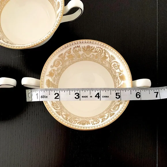 WEDGWOOD England Bone China GOLD FLORENTINE W4219 Cream Soup And Saucer set of 3 - Picture 4 of 16